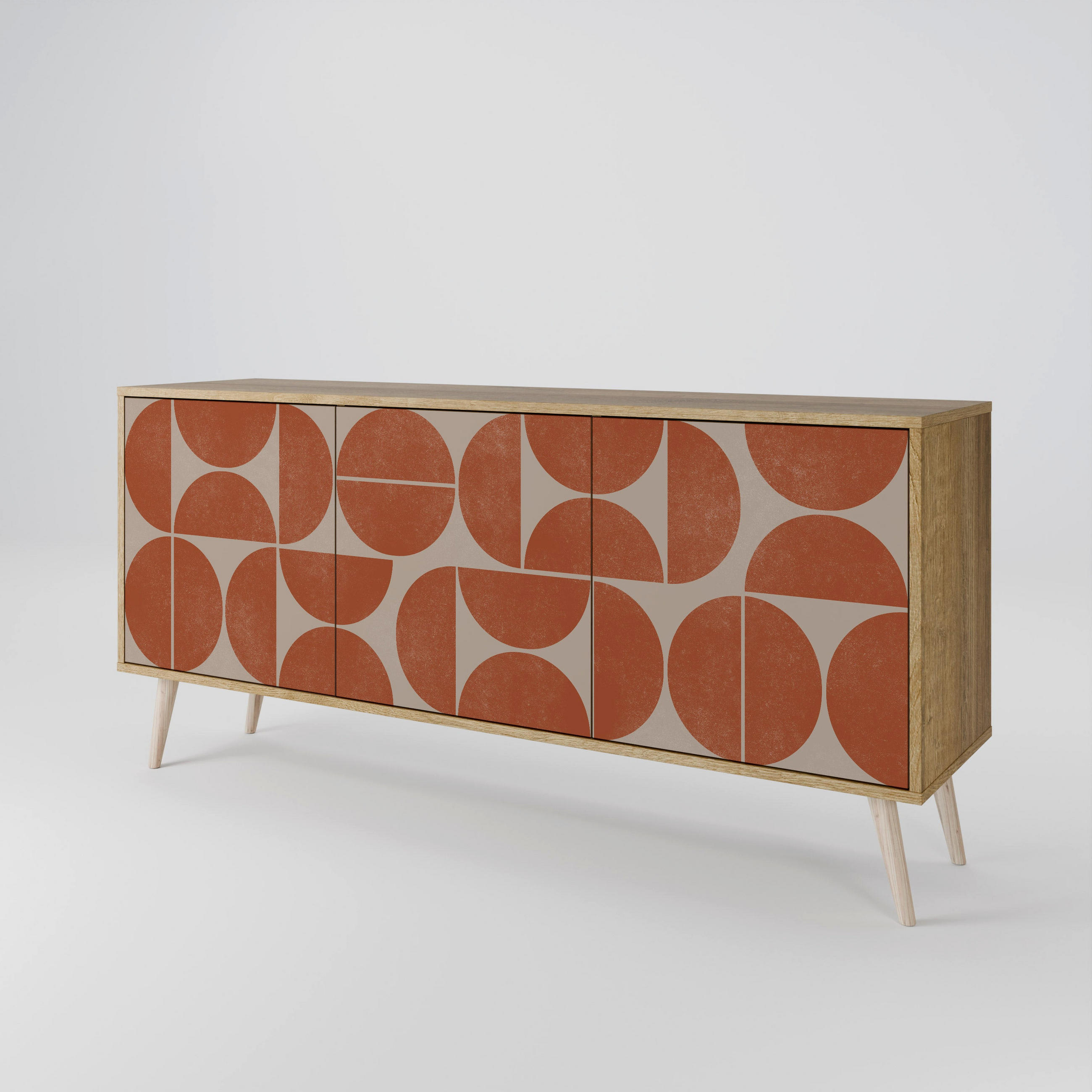 SIDEBOARD REPETITION COMPULSION, Eicheneffekt, 164,5x42x77,5 cm, 3 Türen - Eichefarben/Buchefarben, Holzwerkstoff/Buchenholz (164.5/77.5/42cm) - SpaceRebels