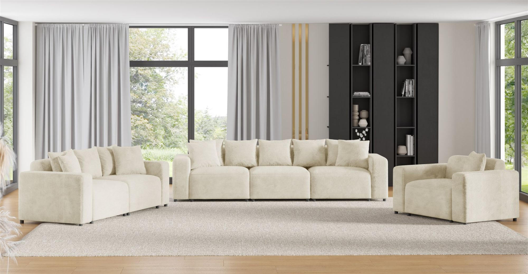 SOFASET Megan 3-2-1 In Poso - Creme, Holzwerkstoff/Textil (327/75/98cm) - Fun Möbel
