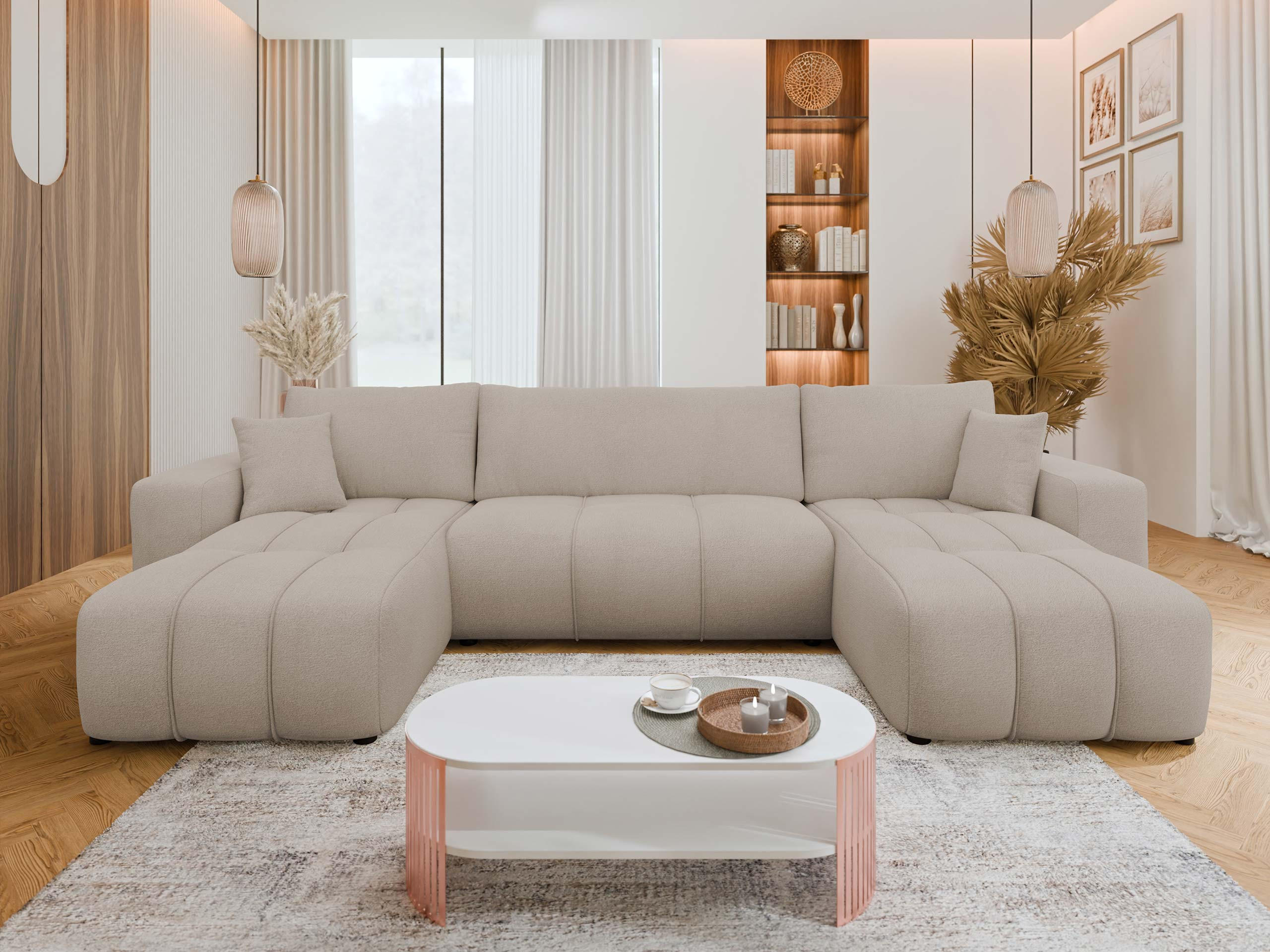 WOHNLANDSCHAFT Furyn U - Beige/Schwarz, Holz/Kunststoff (312/82/145cm) - MIRJAN24