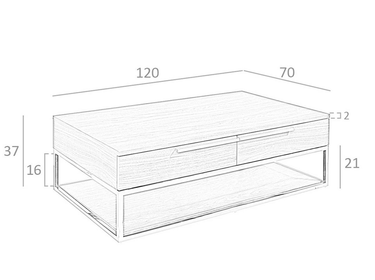COUCHTISCH Furnier Walnuss , Stahl 120 / 70 / 37 cm - Edelstahlfarben/Nussbaumfarben, Holz (70/120/37cm) - ANGEL CERDA