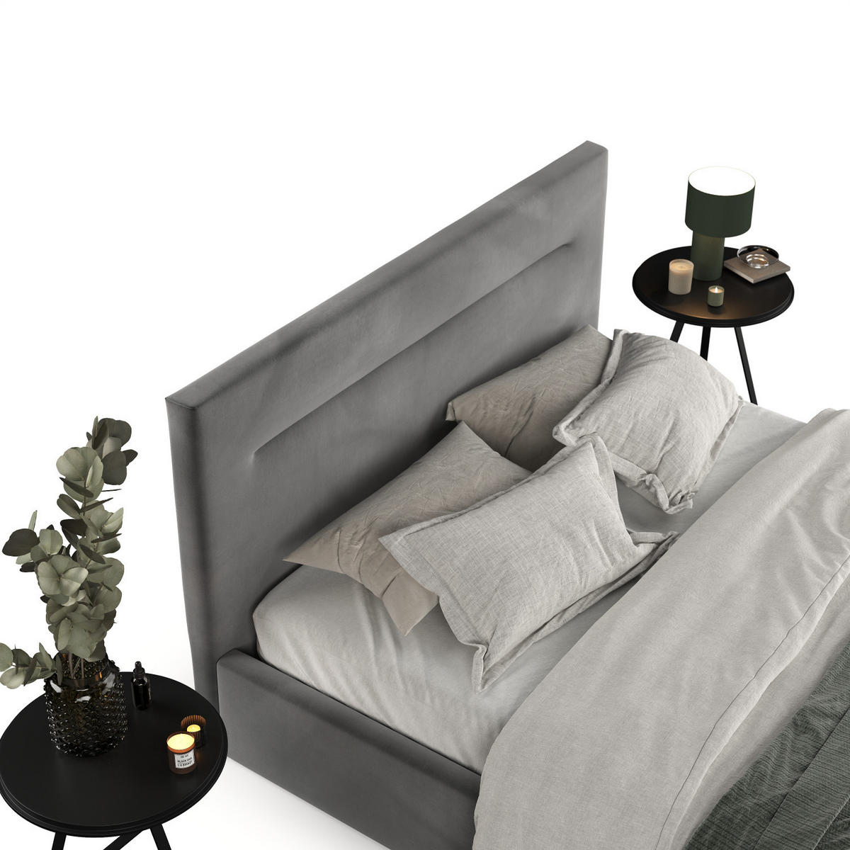 POLSTERBETT Liline 160/200 cm Grau im Kronos Stoff - Schwarz/Naturfarben, Holz/Holzwerkstoff (160/200cm) - AltaBeds