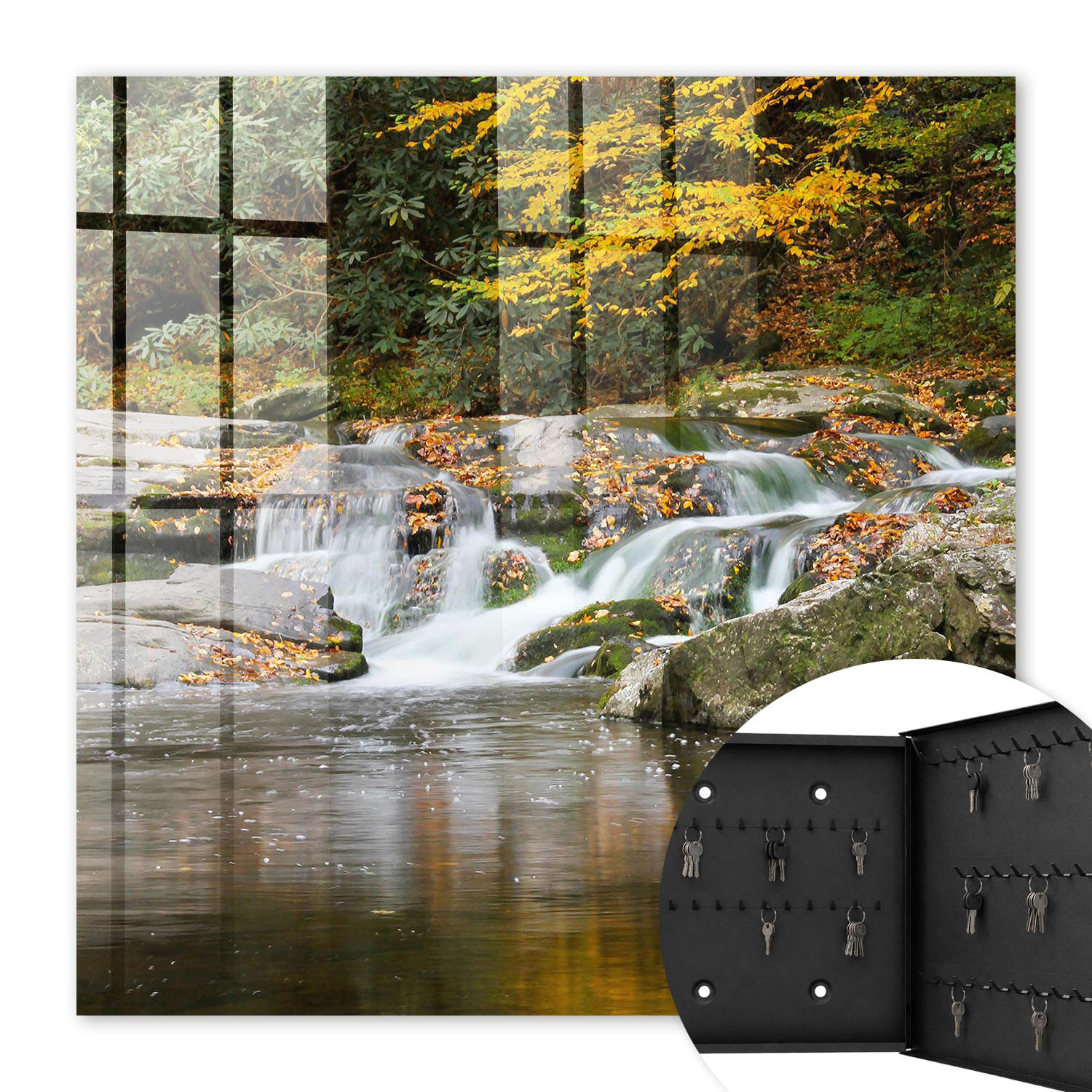 SCHLÜSSELBOX Schwarz 30x30 cm- Türöffnung nach rechts - Herbstliche Erfrischung - Gelb, Metall (30/30/5cm) - TULUP