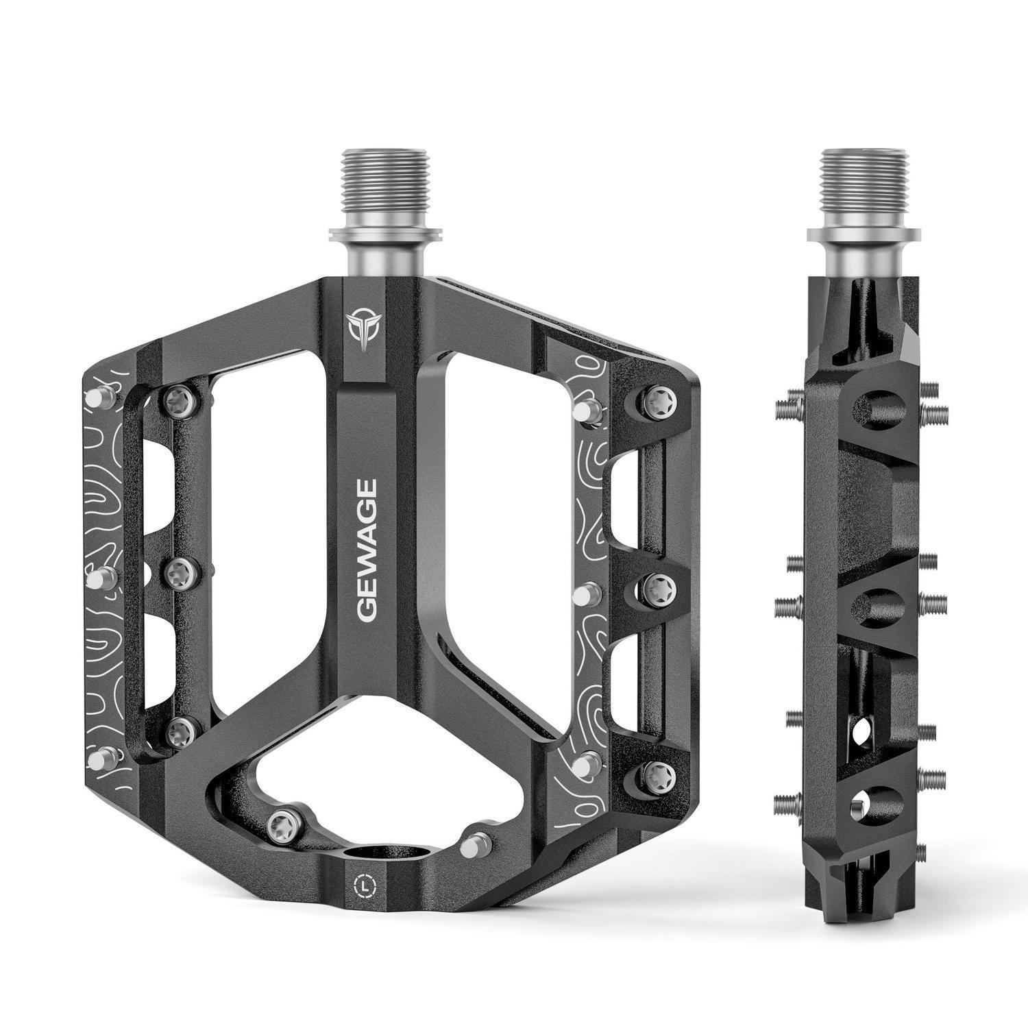 FAHRRADPEDALE Set – Flat Pedale für Mountainbike & Gravel Bike, rutschfest, Aluminium, Schwarz - Schwarz, Metall (10/2/12cm)