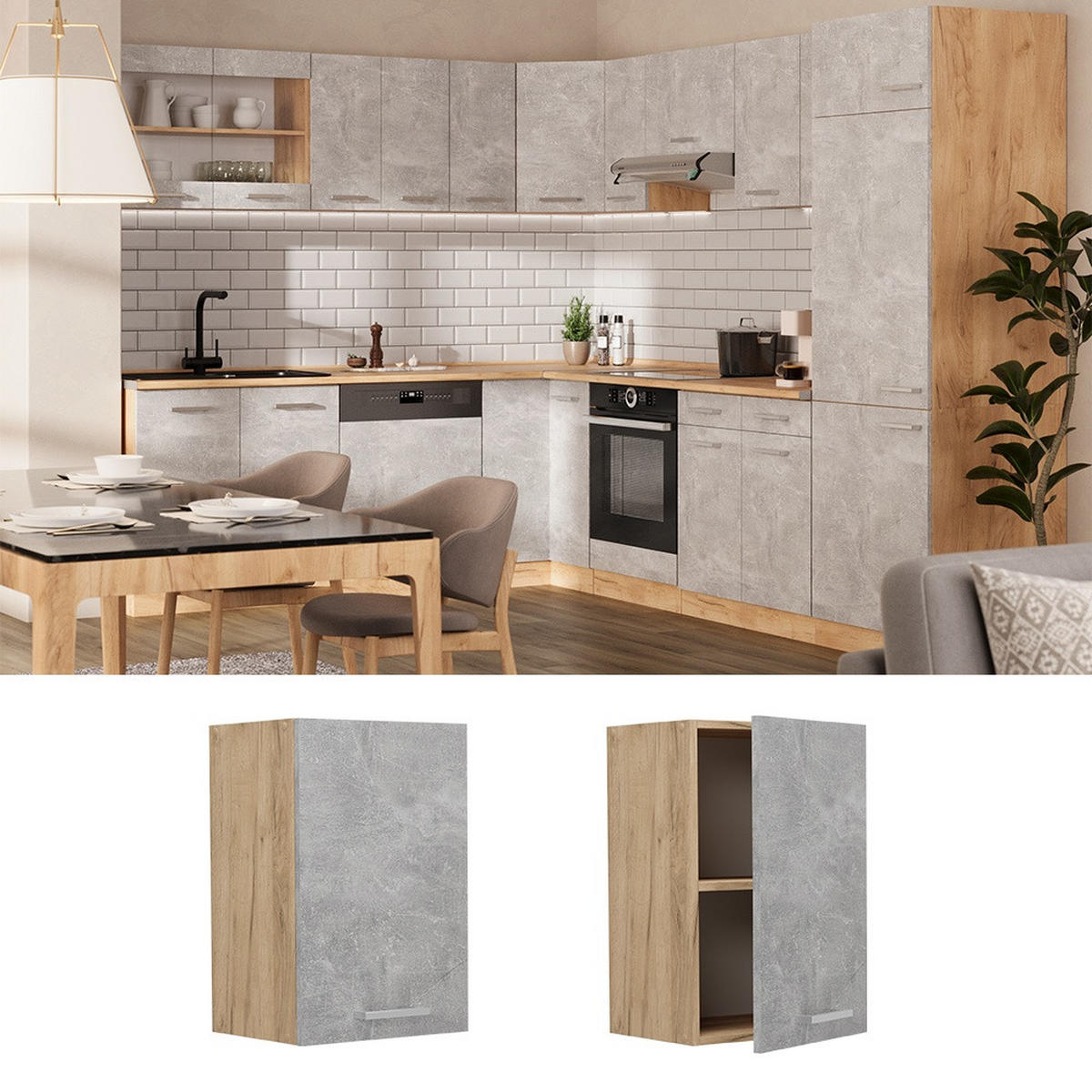 DULAP DE PERETE R-Line beton 40 cm - stejar miere/gri, compozit lemnos (40/60/31cm) - Vicco