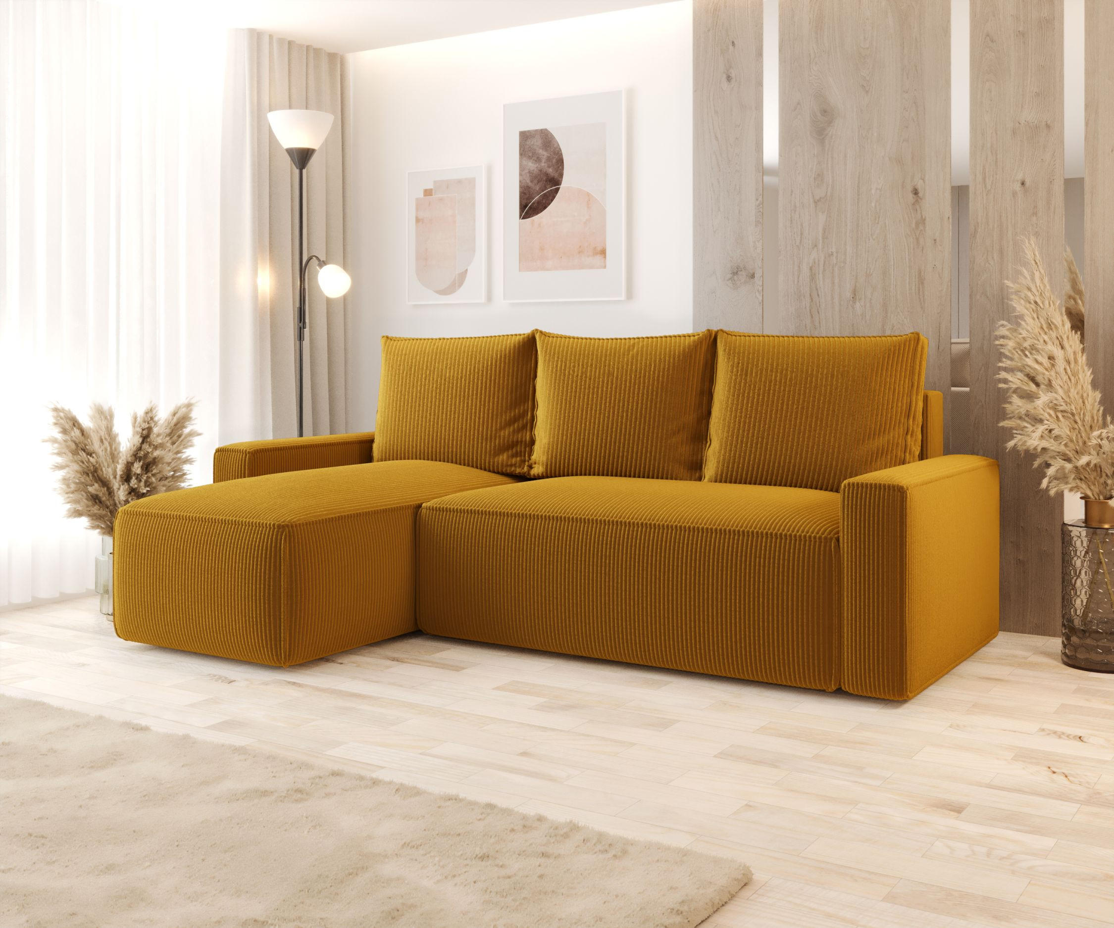 ECKSOFA mit Schlaffunktion SAVIO Poso 01 Links - Currygelb, Textil (232/140cm) - Bedante