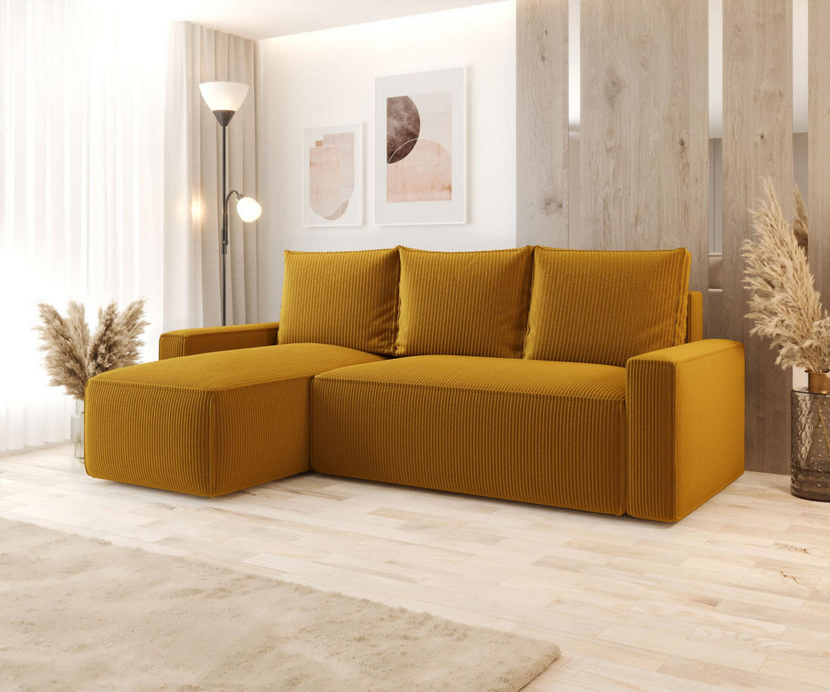 ECKSOFA mit Schlaffunktion SAVIO Poso 01 Links - Currygelb, Textil (232/140cm) - Bedante
