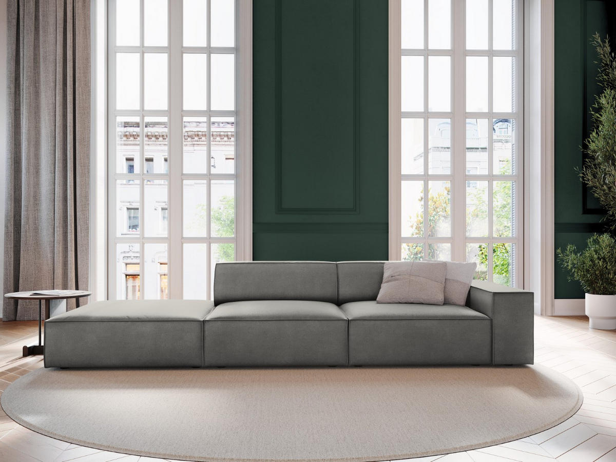 SOFA Jodie aus Samt hellgrau 3 Sitzplätze - Hellgrau, Textil (262/70/102cm) - Micadoni