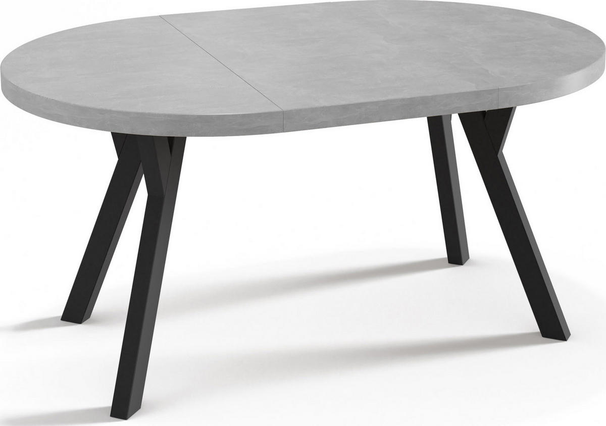 ESSTISCH Twixy runder ausziehbarer, Grauer Beton 100-200/100/76 cm - Hellgrau/Schwarz, Holz/Holzwerkstoff (100/100/76cm) - WFL GROUP