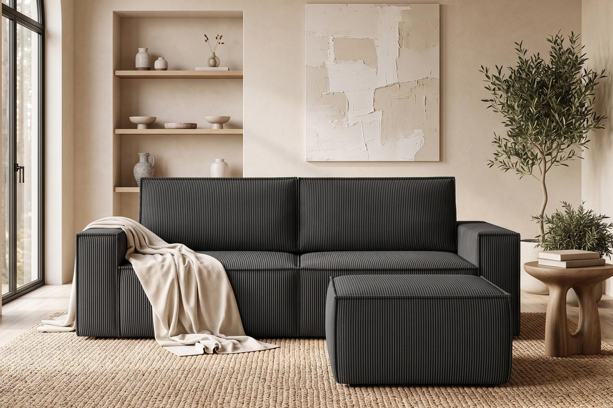 SITZPOUF NAPI gefederte Sitzfläche, dunkelgrau - Dunkelgrau/Schwarz, Textil (83/45/83cm) - KONSIMO®