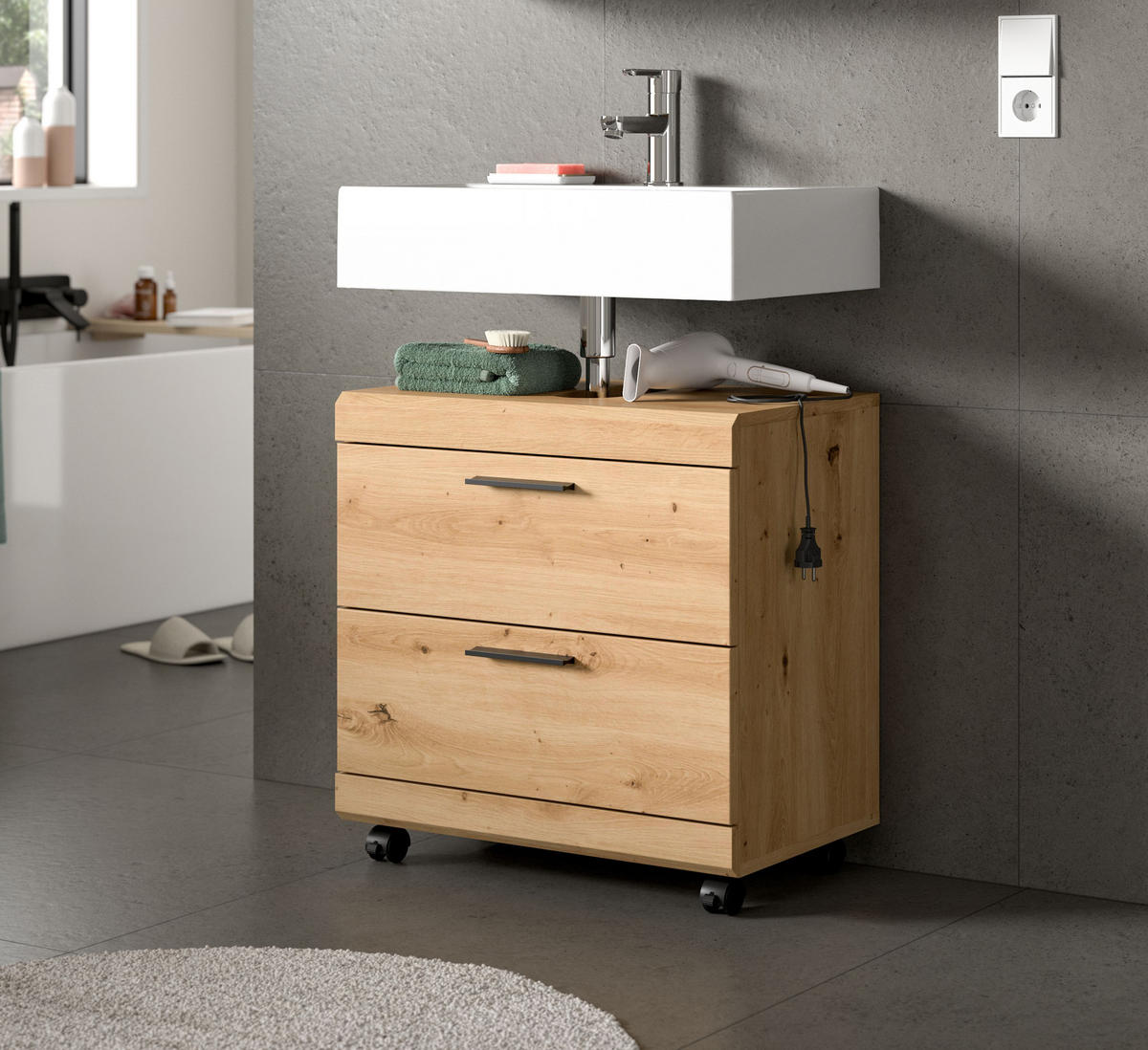 WASCHBECKENUNTERSCHRANK auf Rollen SCOUT (B/H/T: ca. 60/60/34 cm) in Artisan Eiche Nachbildung/Artisan Eiche Nachbildung - Eiche Artisan, Holzwerkstoff (60/60/34cm)