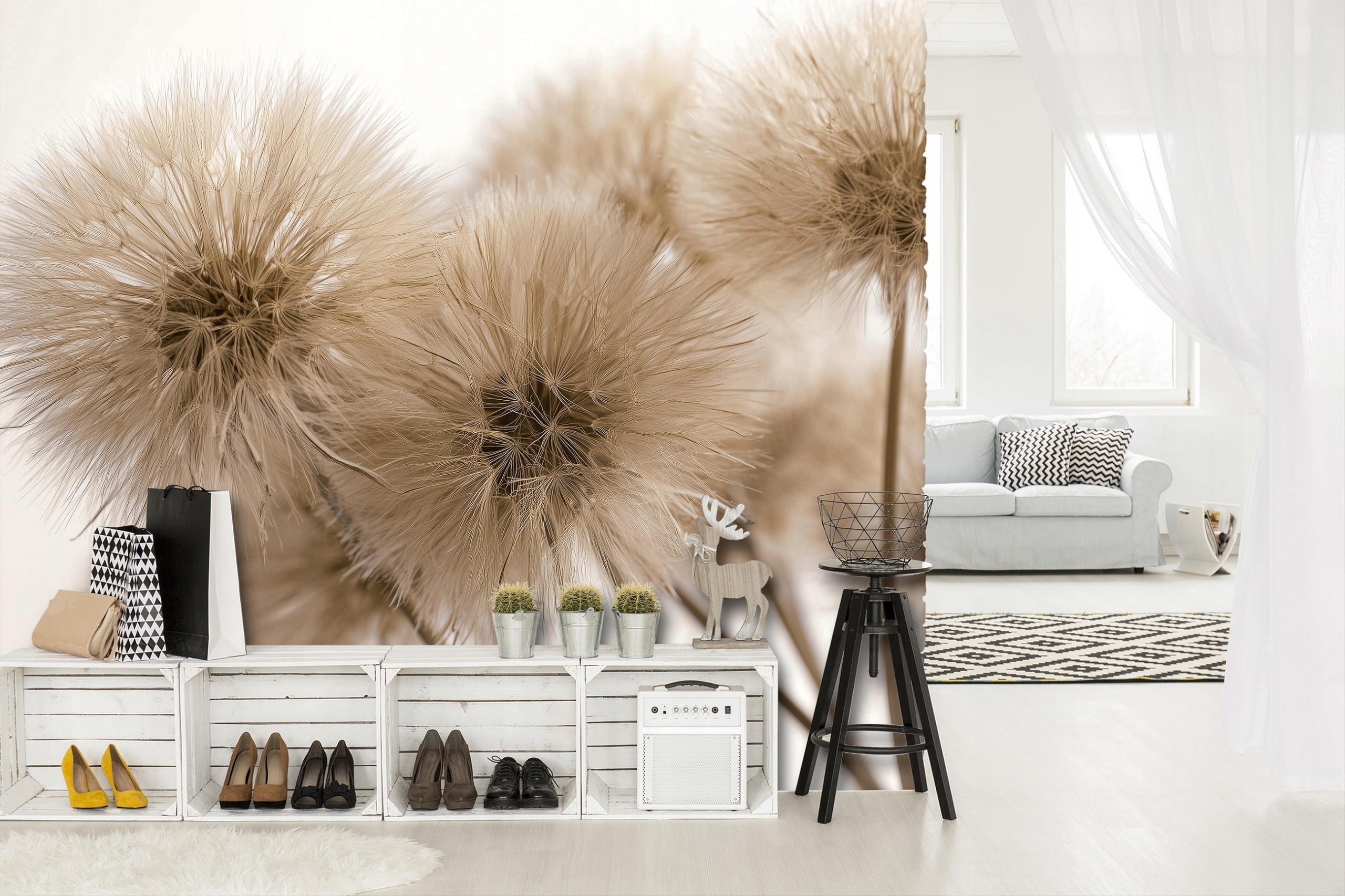 FOTOTAPETE Löwenzahn Boho Braun 400x280 cm - Multicolor, Papier (400/280cm) - Wallarena