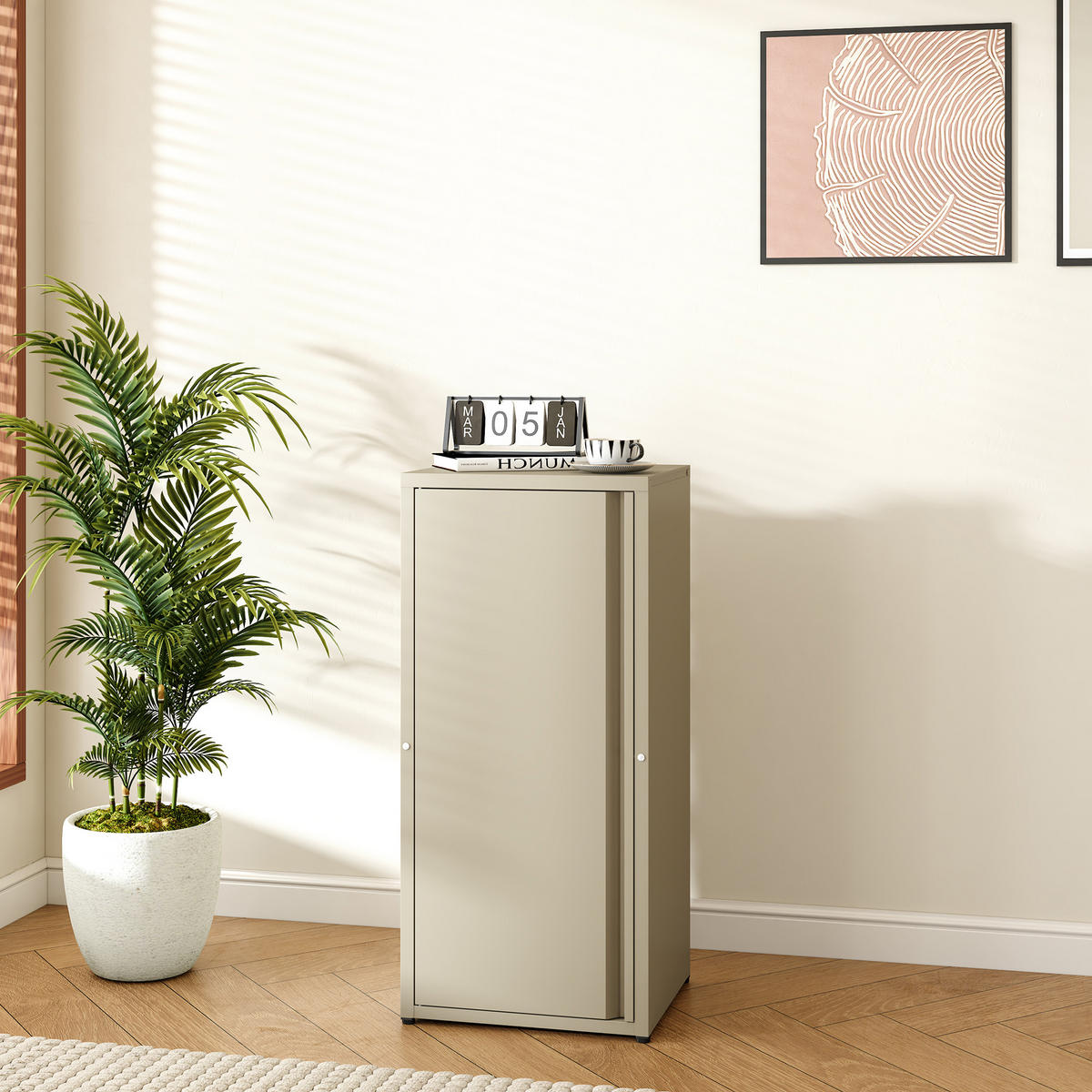 AKTENSCHRANK Burlöv - Hellbraun, Metall (40/88/35cm) - [en.casa]