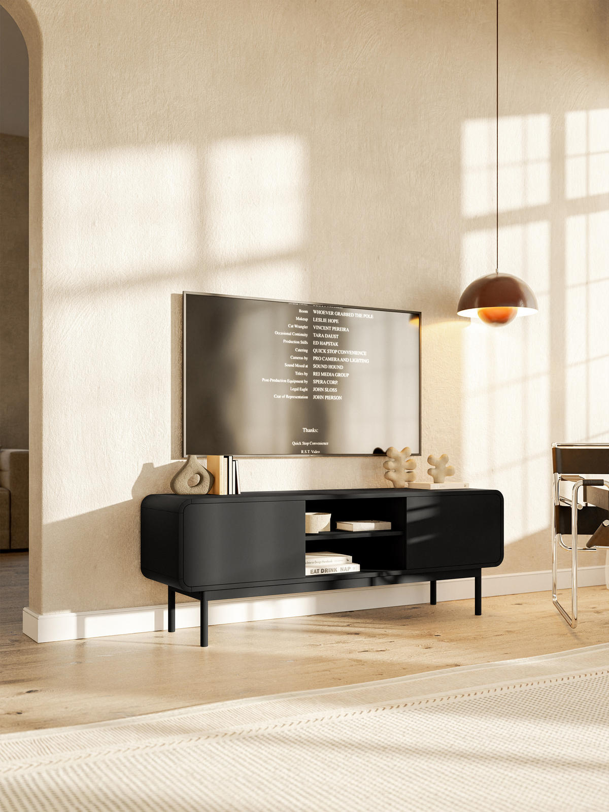 TV-LOWBOARD Oro Schwarz mit 2 Schubladen 154 cm - Schwarz, Holz/Holzwerkstoff (154/53.4/40cm) - Selsey