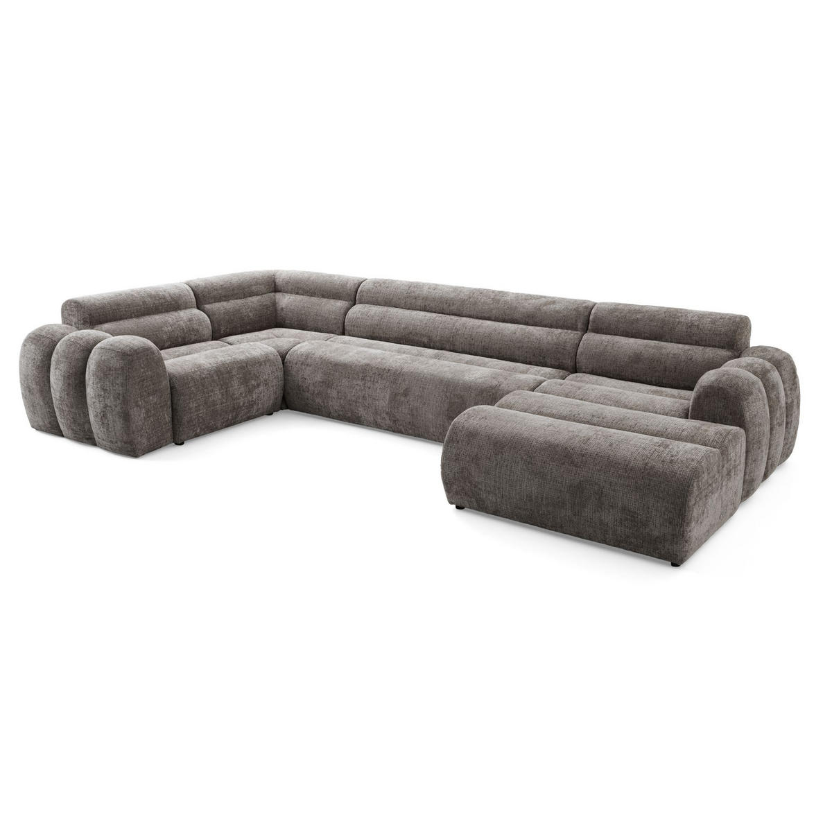 6-SITZER modulares Wohnlandschaft U XXL VEER SET 3 Links, 368 x 200 cm, Chenille Webstoff Braun - Schwarz/Braun, Holz/Kunststoff (368/75/200cm) - Muffo