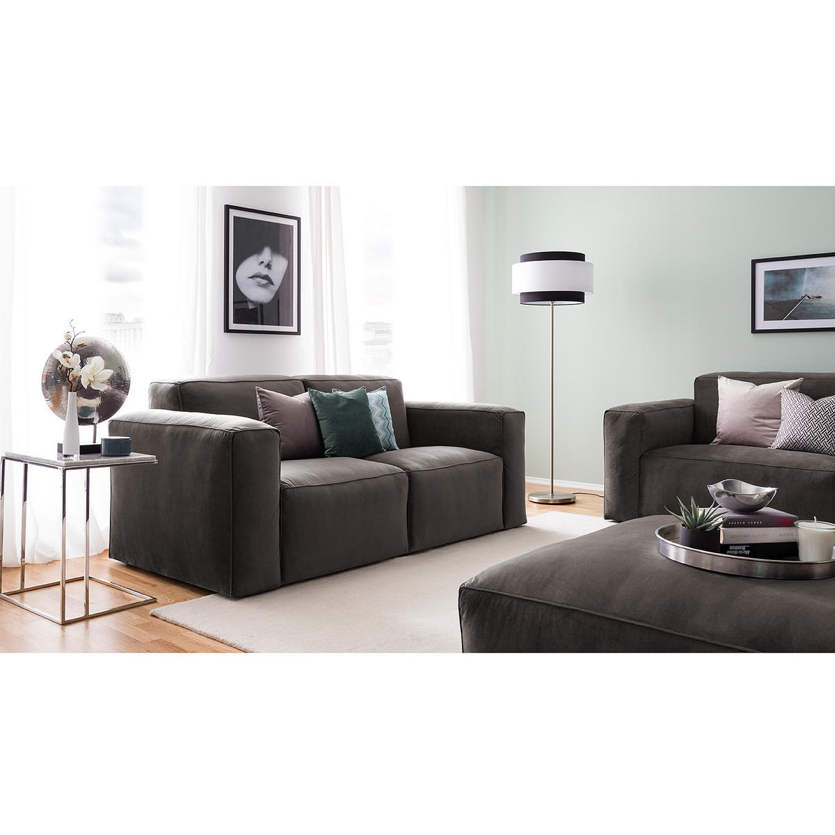 2-SITZER SOFA - Graubraun, Textil (190/75/96cm) - home24