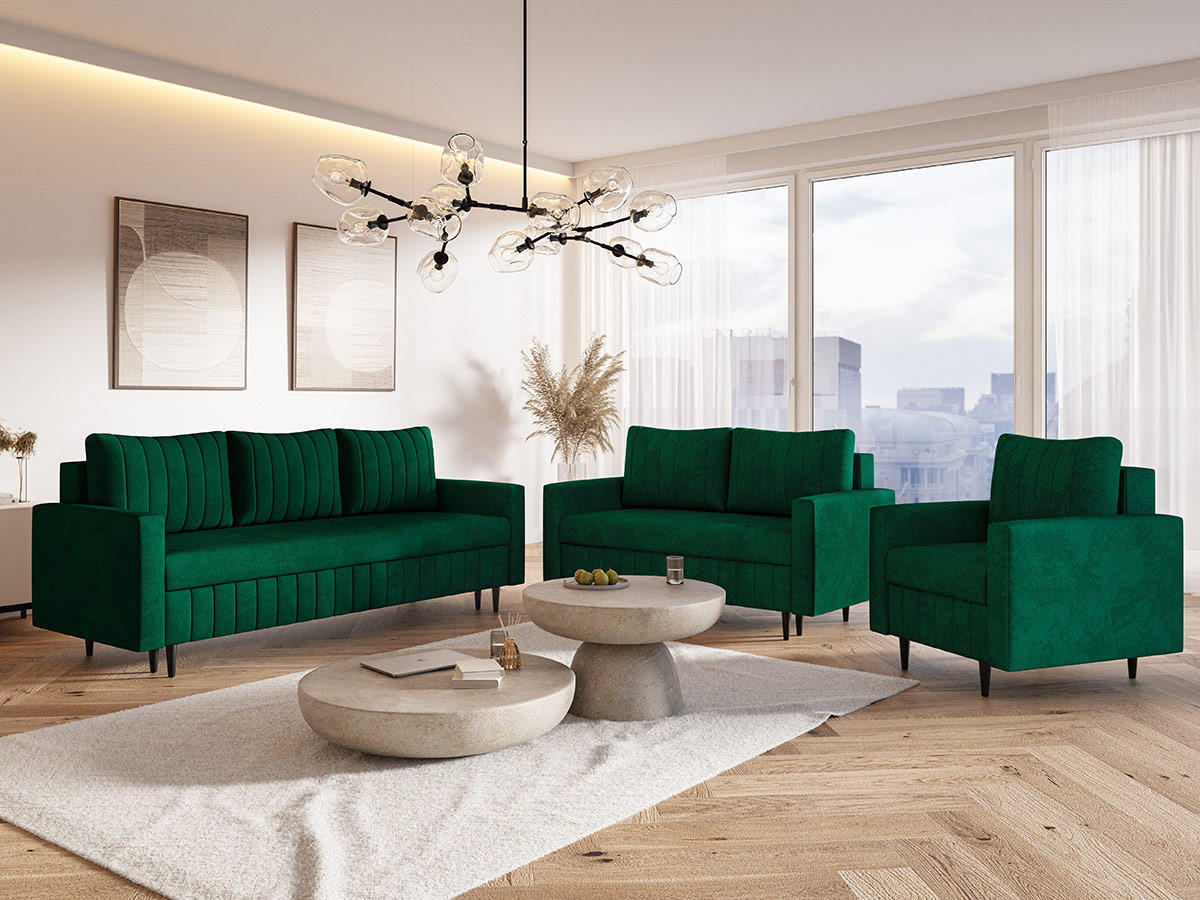SCHLAFSOFA 215 cm Scandi, 3-seater, Bettkasten, Beine, Grün - Grün, Holz (215/94/90cm) - Emporius