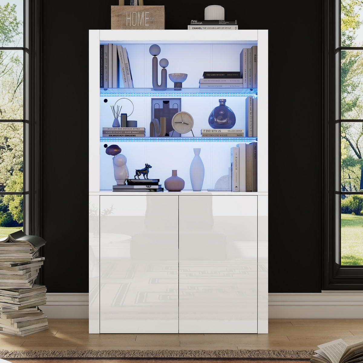 KÜCHENSCHRANK 100/170/35 cm, MDF, MIT LED-BELEUCHTUNG, Wohnzimmer Hochschrank - Weiß, Holzwerkstoff (35/170/100cm) - Rolipo
