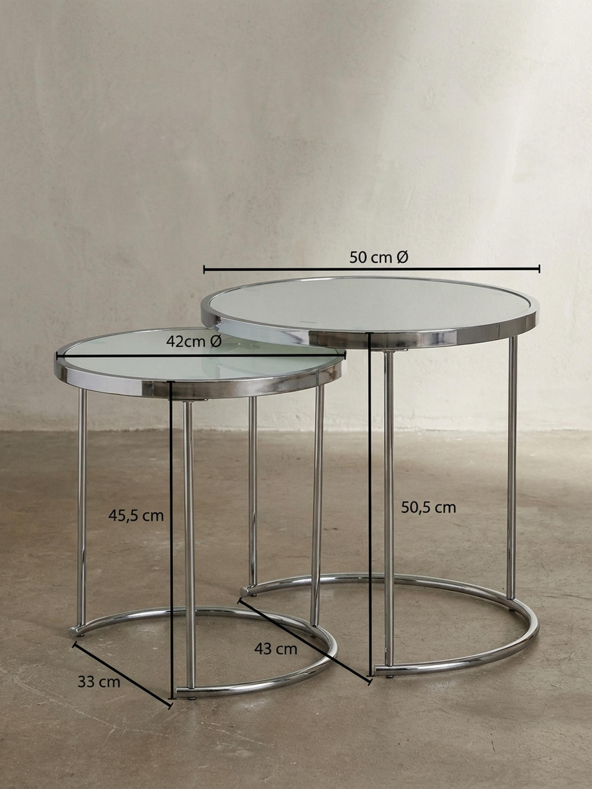 COUCHTISCH Set – Rund Glas 2-teilig mit Stauraum platzsparend - Silberfarben, Glas/Metall (50/50/50cm) - KADIMA DESIGN
