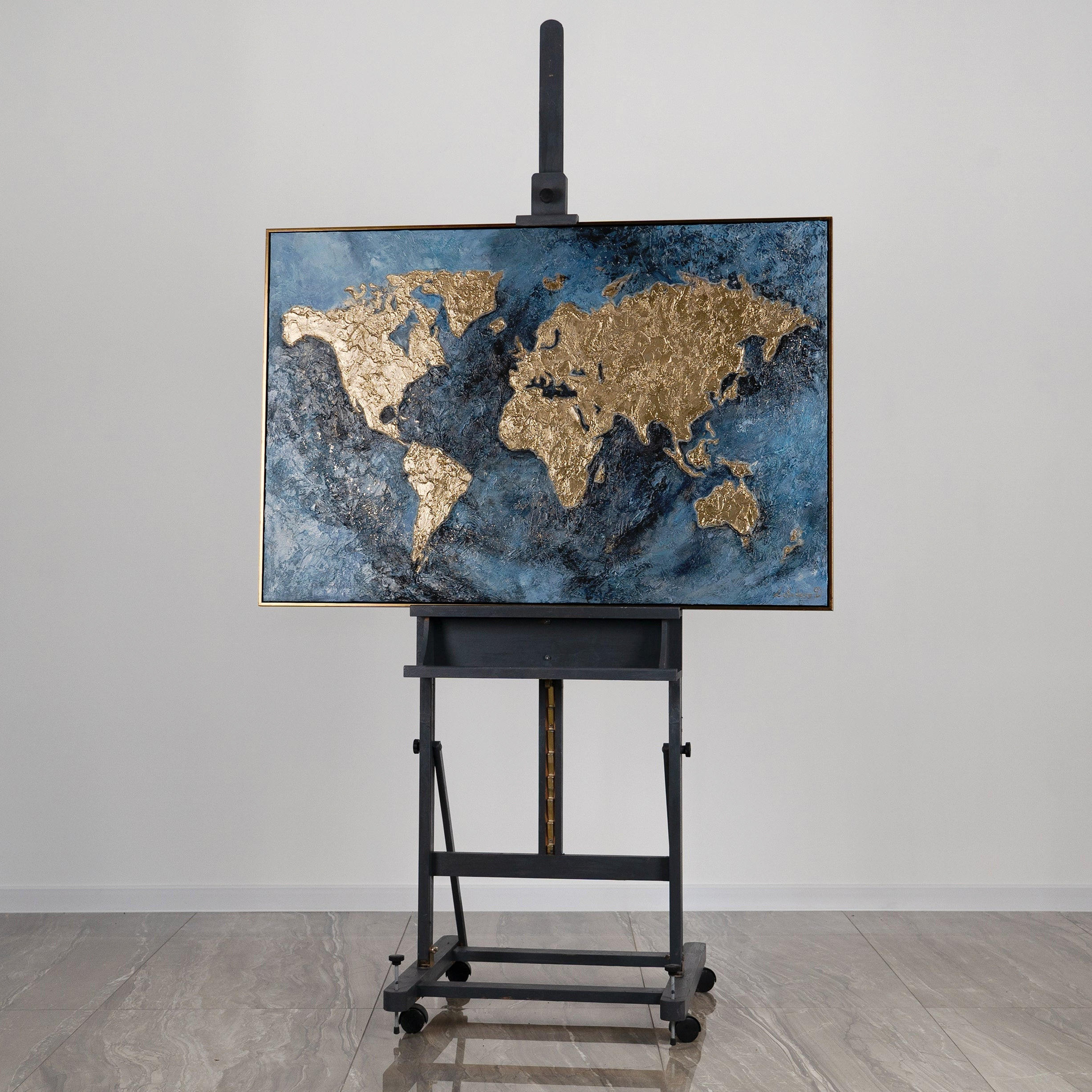 GEMÄLDE Magische Karte Schattenfugenrahmen Schwarz-Gold 140x100 cm - Schwarz Hochglanz, Holz (140/100cm) - YS-art gallery