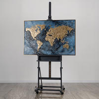GEMÄLDE Magische Karte Schattenfugenrahmen Schwarz-Gold 140x100 cm - Schwarz Hochglanz, Holz (140/100cm) - YS-art gallery