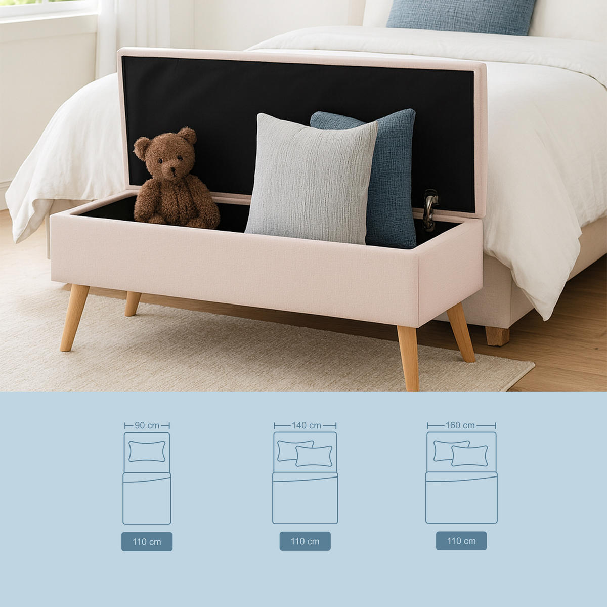 SITZBANK - Beige, Holz/Holzwerkstoff (110/40/40cm) - Relaxdays