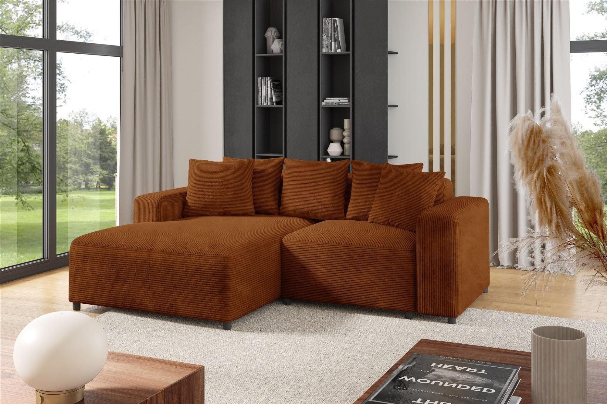 ECKSOFA Megan Xs In Stoff Poso - Rotbraun, Holzwerkstoff/Textil (240/165cm) - Fun Möbel