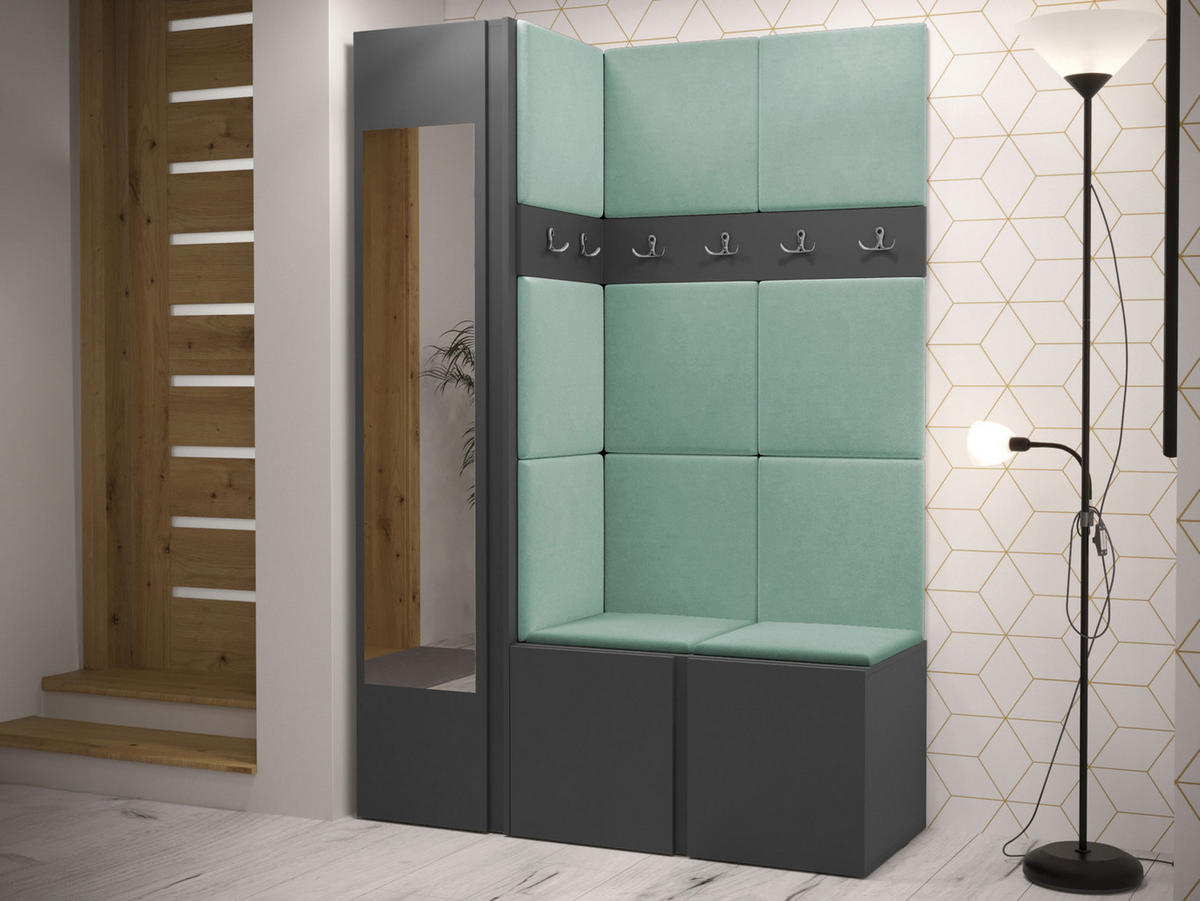GARDEROBEN-SET Orion X - Graphitfarben/Mintgrün, Holzwerkstoff/Kunststoff (124/186/46cm) - MIRJAN24
