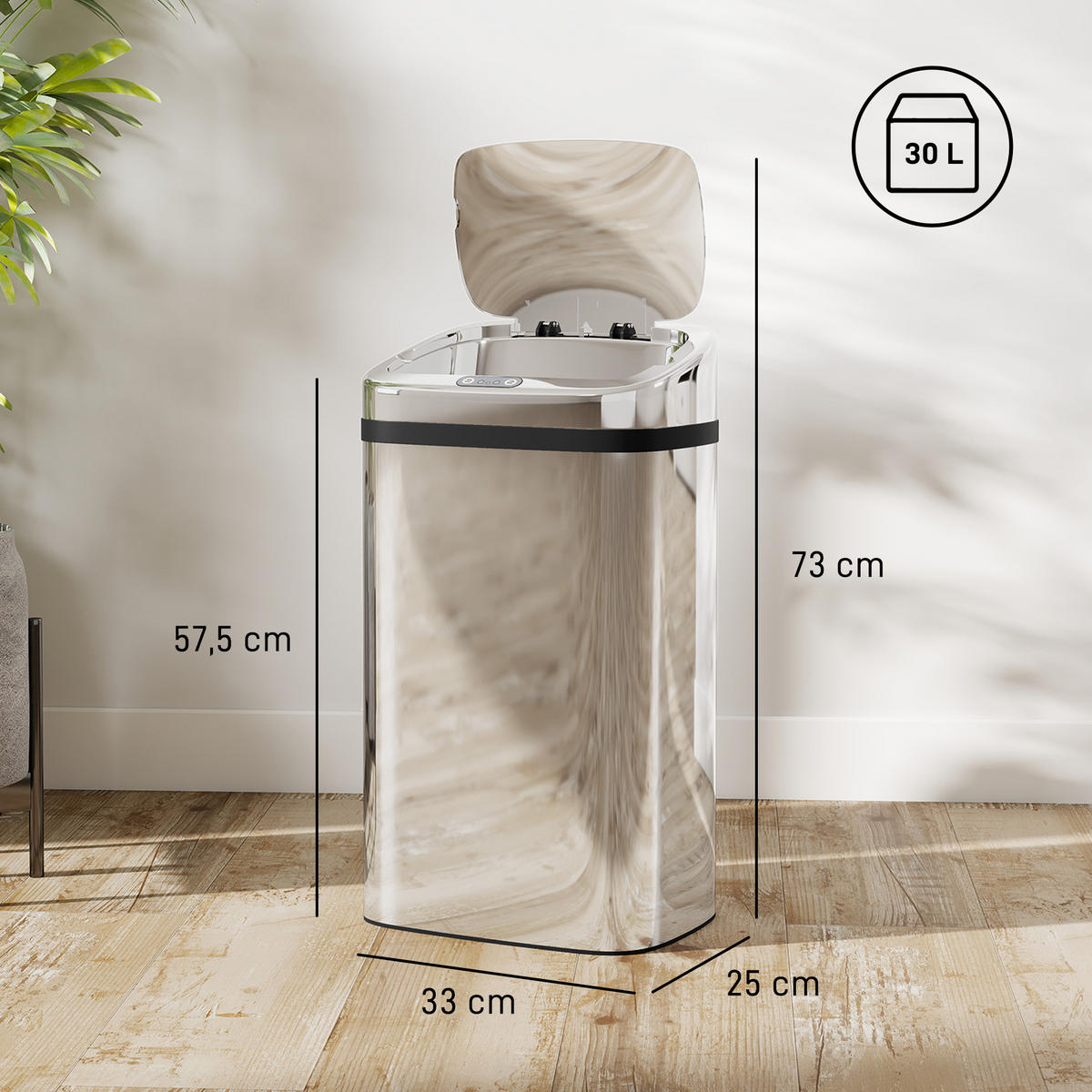 SENSOR-MÜLLEIMER ABS Edelstahl Silber - Silberfarben, Metall (25/57.5/33cm) - HOMCOM