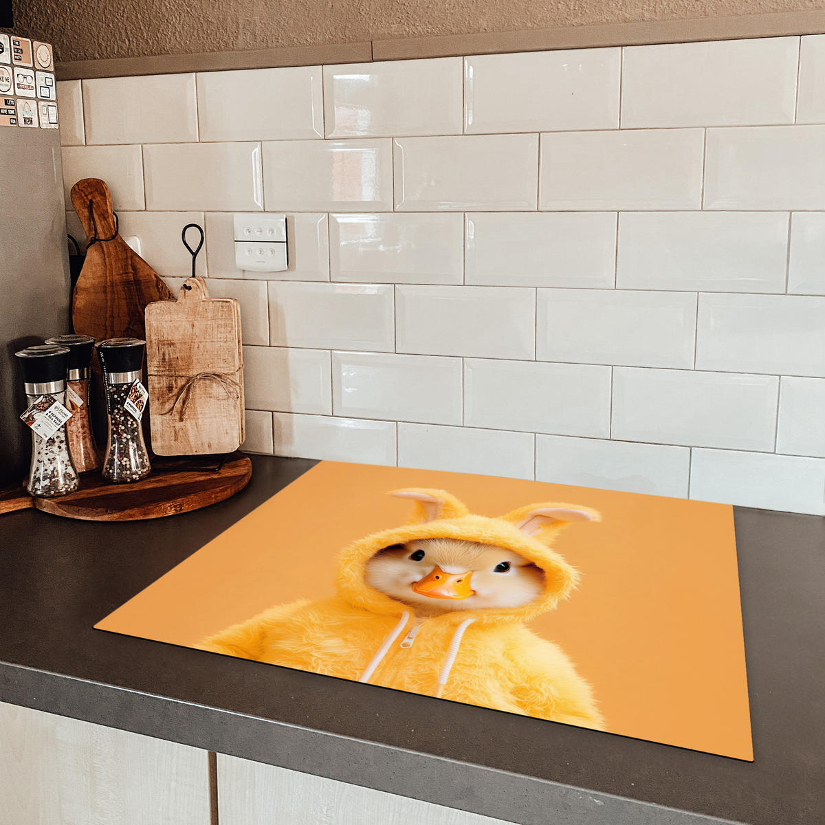 HERDABDECKPLATTE Osterhase - Kostüm - Ente Herdabdeckung Induktionsfeld 65x52 cm - Gelb, Kunststoff (65/52/0.2cm) - MuchoWow