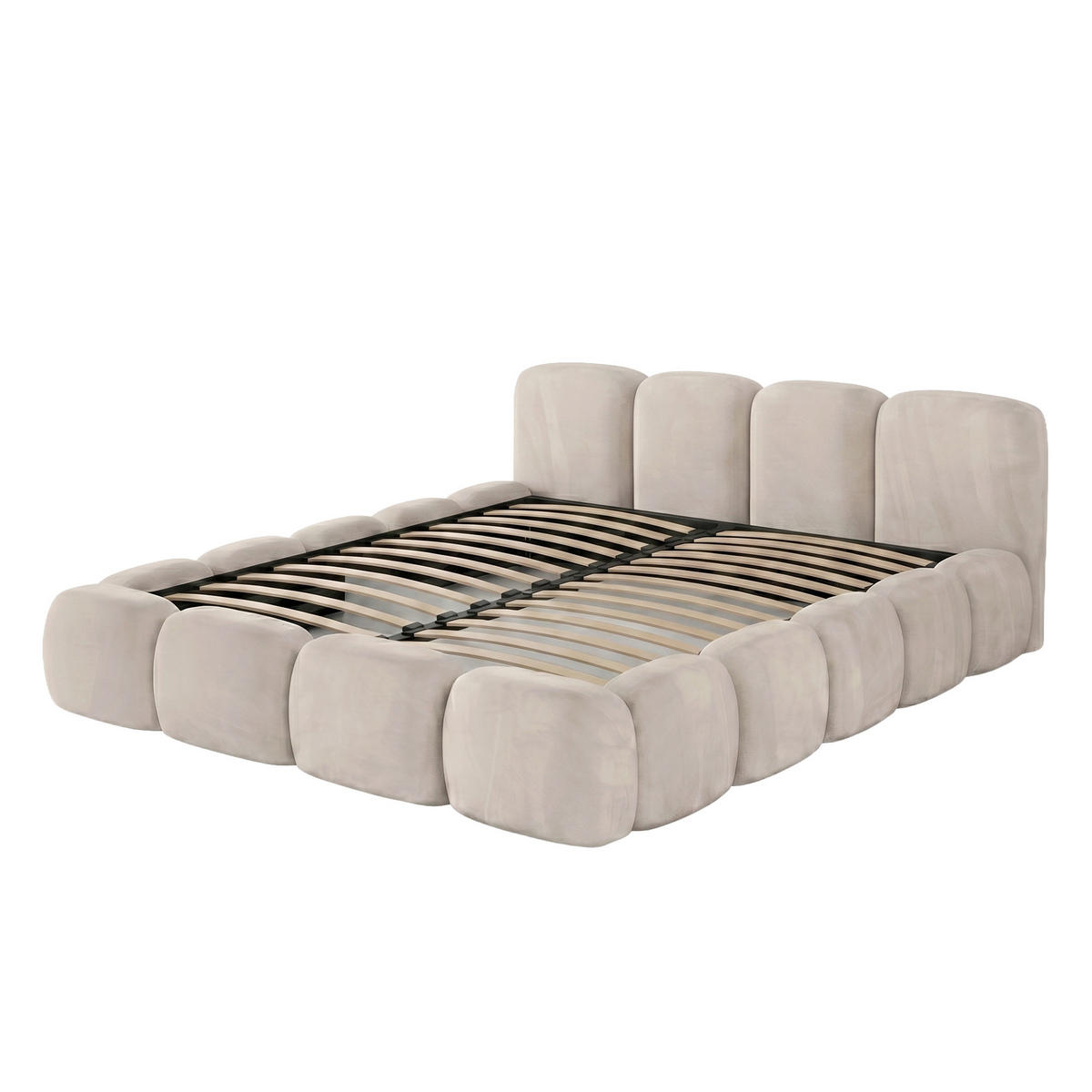 POLSTERBETT SUENO 140x200 cm in Hellgrau, gepolstertes Kopfteil, Metalllattenrost, Bettkasten, Velour-Stoff - Hellgrau/Naturfarben, Holz/Textil (140/200cm) - Muffo
