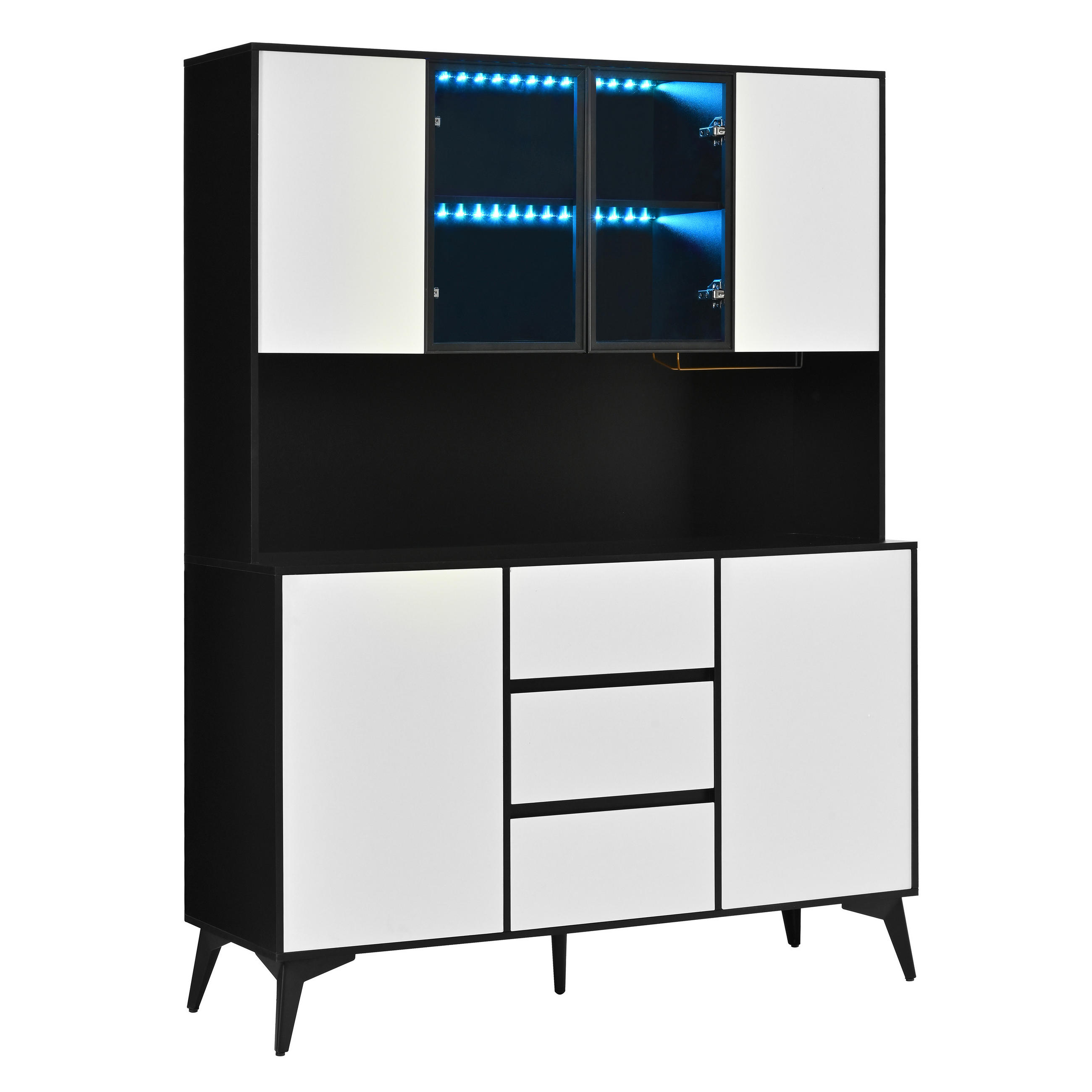 BUFFET DE-37583 120/40/160 cm mit LED-Beleuchtung Weiß/Schwarz - Schwarz/Weiß, Holzwerkstoff (120/160/40cm) - ComfortXL