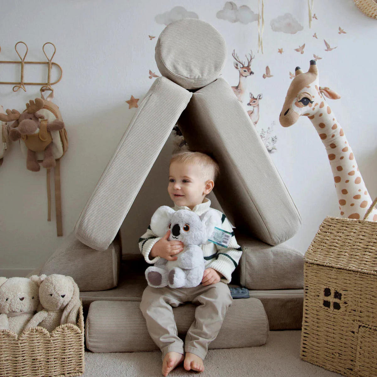 KINDERSOFA Pocket Max modular 12-tlg. aus Slimcord in Beige - Ecru, Textil (120/25/60cm) - MeowBaby