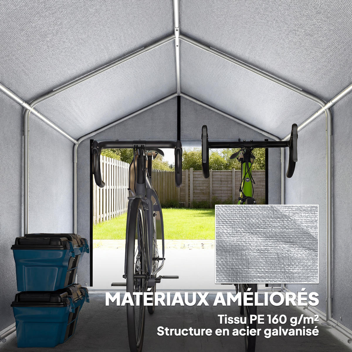 FAHRRADGARAGE DE-16906 160g/m² PE mit Reißverschlusstür Hellgrau - Hellgrau, Kunststoff (162/163/221.5cm) - ComfortXL