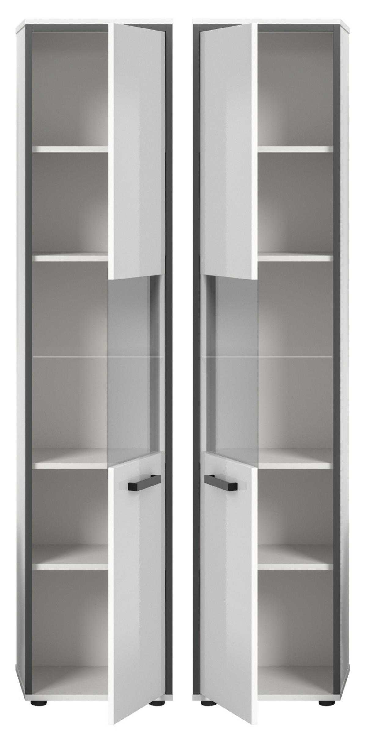 HOCHSCHRANK weiß Hochglanz, grau 40 cm, Badschrank, Türanschlag wechselbar - Weiß Hochglanz/Schwarz, Glas/Holzwerkstoff (40/188/34cm) - Inn.Furn