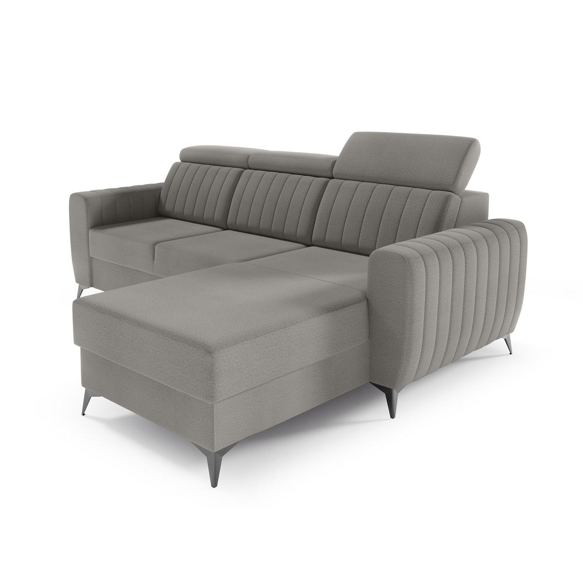 ECKSCHLAFSOFA Connor I verstellbare Kopfstützen, Dunkelbeige - Beige/Schwarz, Textil (238/176cm) - Beautysofa
