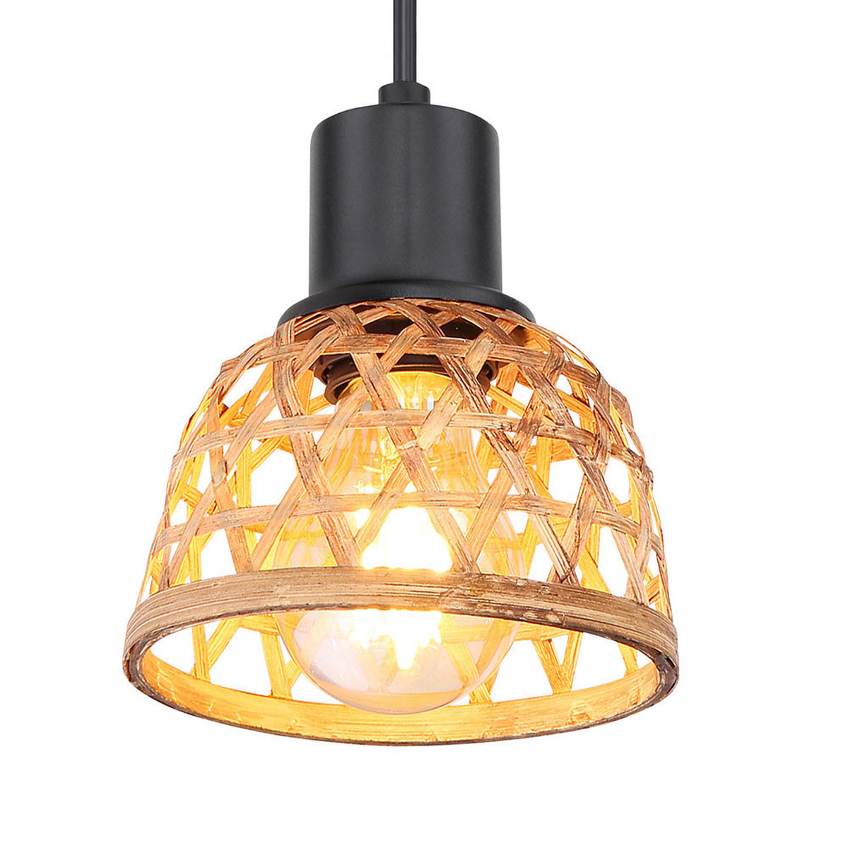 HÄNGELEUCHTE Metall Bambusoptik Schwarz - Schwarz, Holz (72/13/120cm) - Globo Lighting