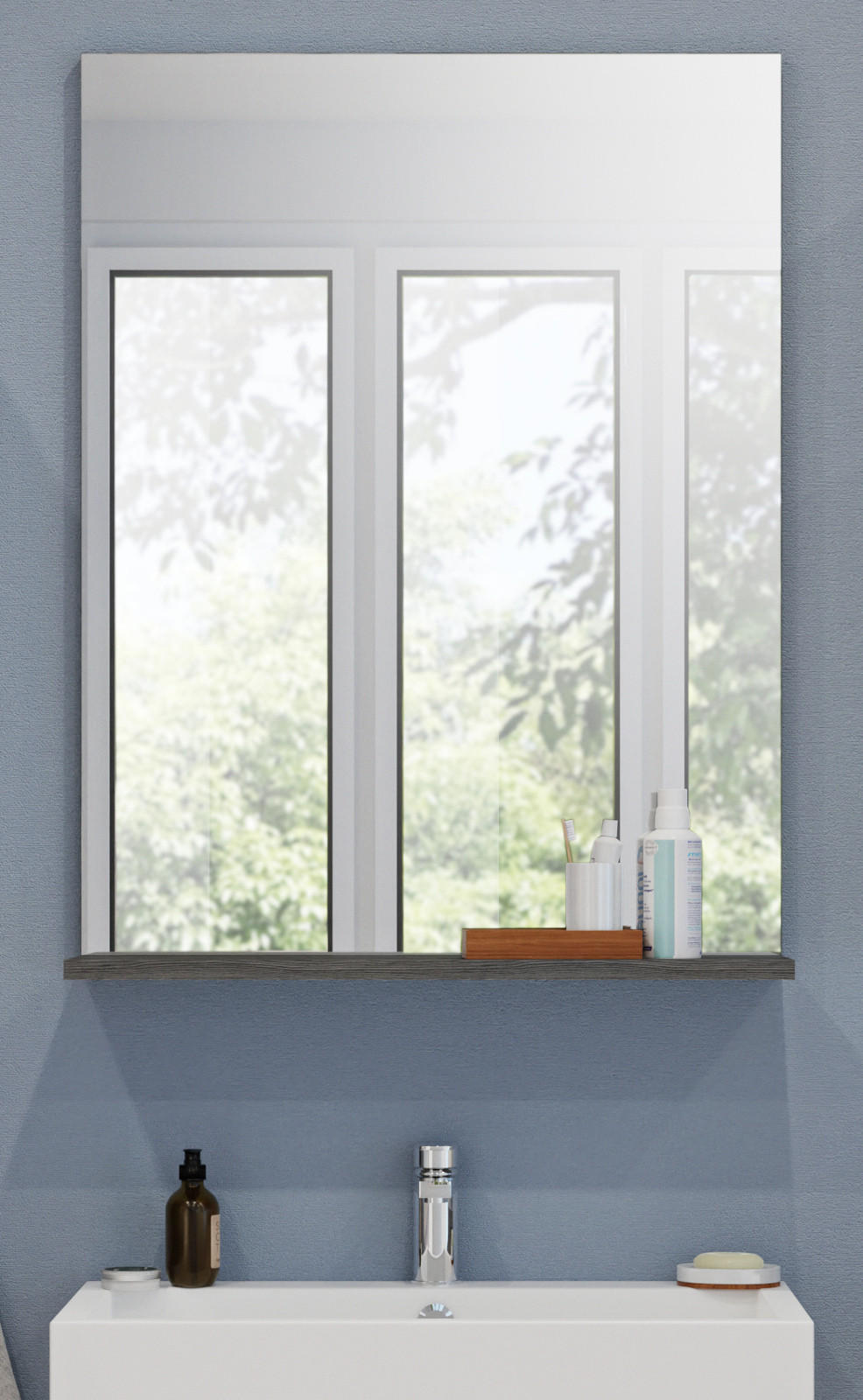 SPIEGEL grau 60/79 cm mit Ablage, Badezimmerspiegel - Grau, Holzwerkstoff (60/79/18cm) - Inn.Furn