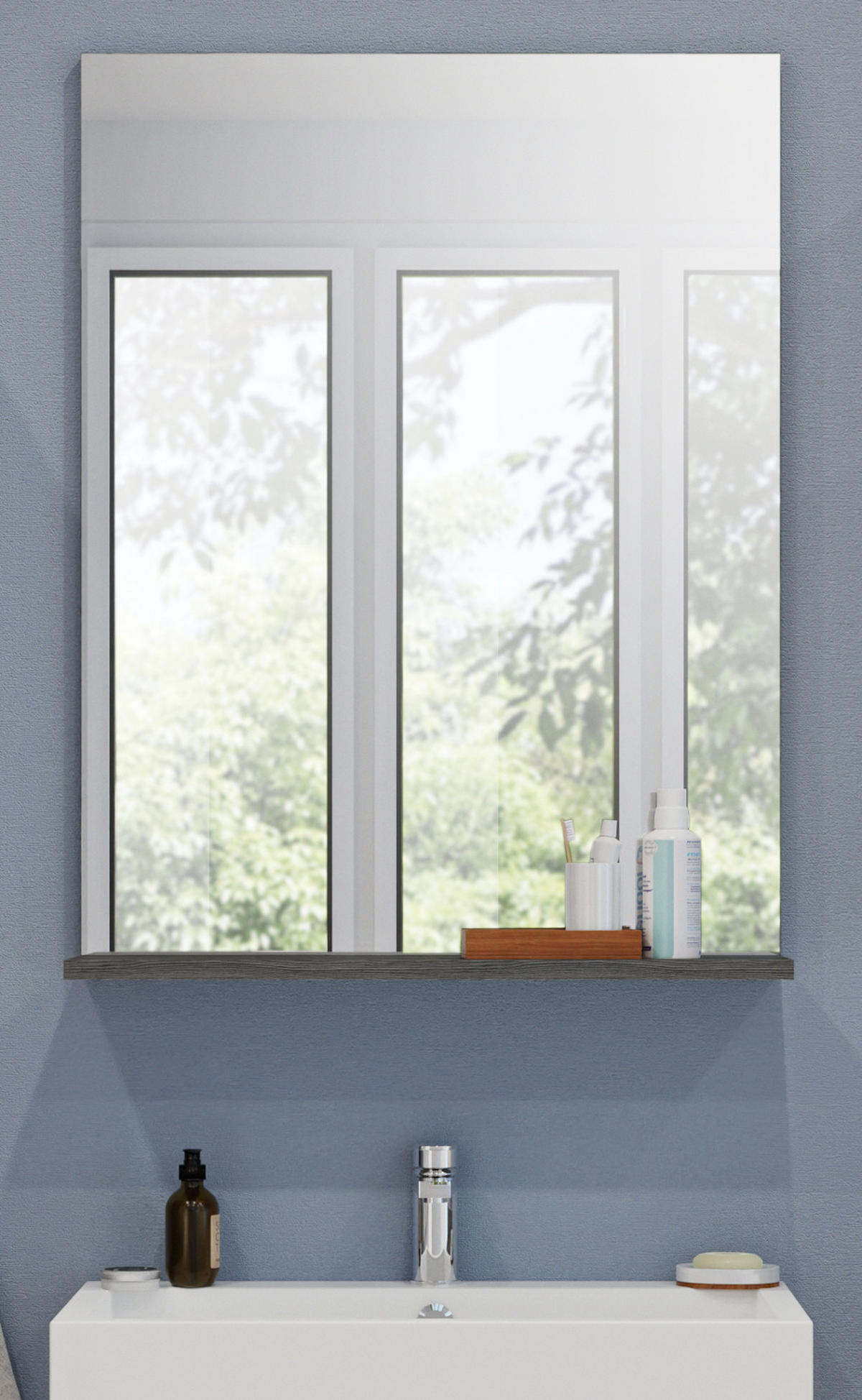 SPIEGEL grau 60/79 cm mit Ablage, Badezimmerspiegel - Grau, Holzwerkstoff (60/79/18cm) - Inn.Furn