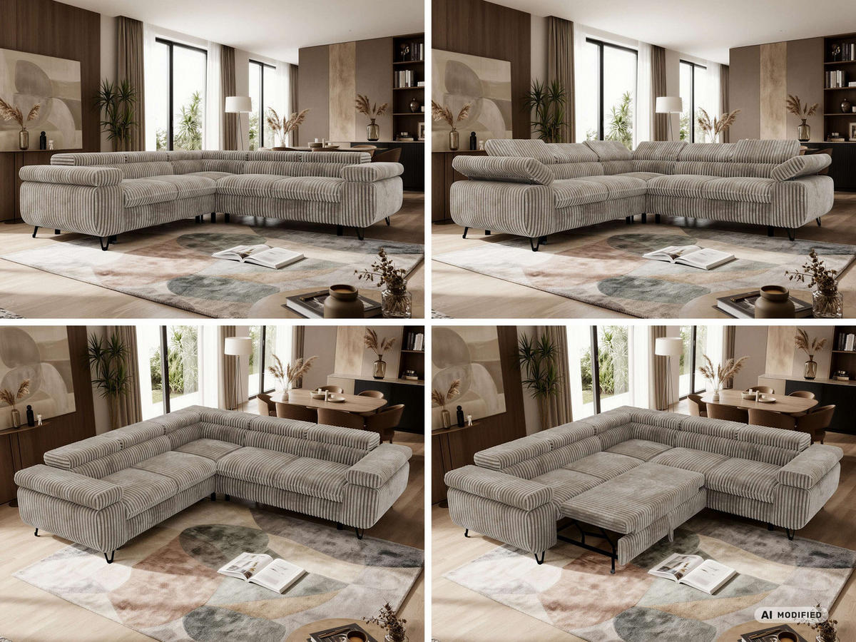 ECKSOFA QUADRO L - Hellbraun Cord - Rechts Seite - Hellbraun/Schwarz, Textil/Metall (269/269cm) - MKS