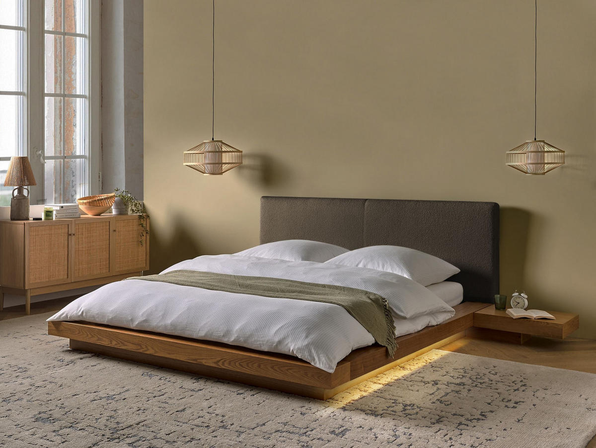 POSTEL s LED 160/200 cm MDF deska Světle hnědá Zen - světle hnědá, dřevo (160/200cm) - Beliani