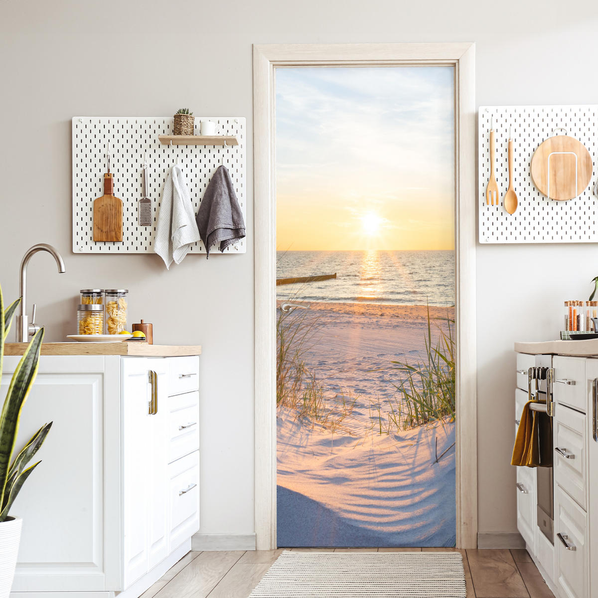 TÜRAUFKLEBER Strand - Sonne - Düne - Gras - Sand - Horizont 80x215 cm - Türtapete - Dunkelgelb, Kunststoff (80/0.1cm) - MuchoWow