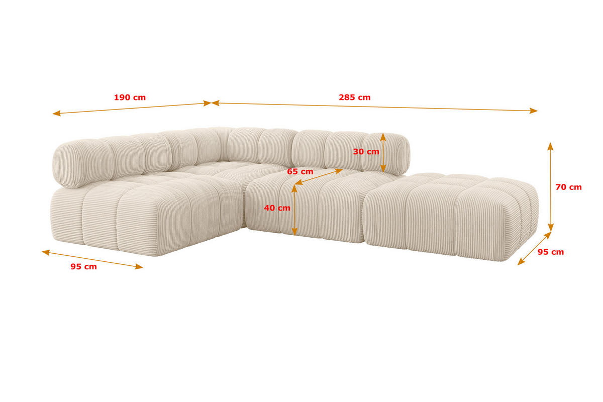 ECKSOFA modulares Sofa Favio-L1 - 285x190x70 cm Beige Cord - Beige, Holzwerkstoff/Textil (285/190cm) - ALTDECOR