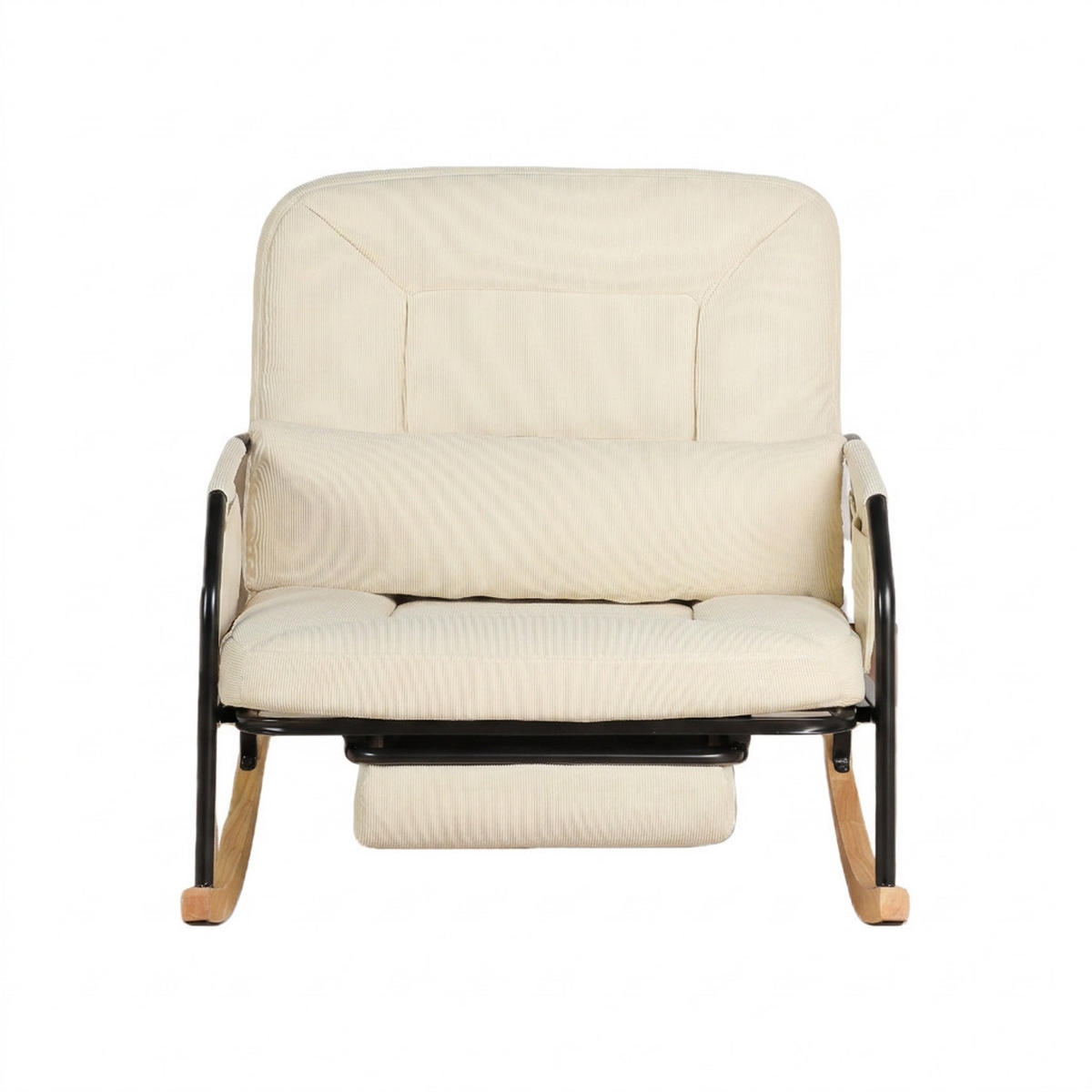 SCHAUKELSTUHL Beige Cord mit Fußstütze und Lendenkissen - Beige, Textil (87/89/88cm) - Oxeza