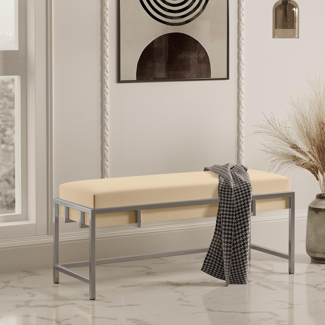 POLSTERBANK LAMO 100 Hellbeige, Chromgestell - Chromfarben/Creme, Textil/Metall (100/45/35cm) - Bettso