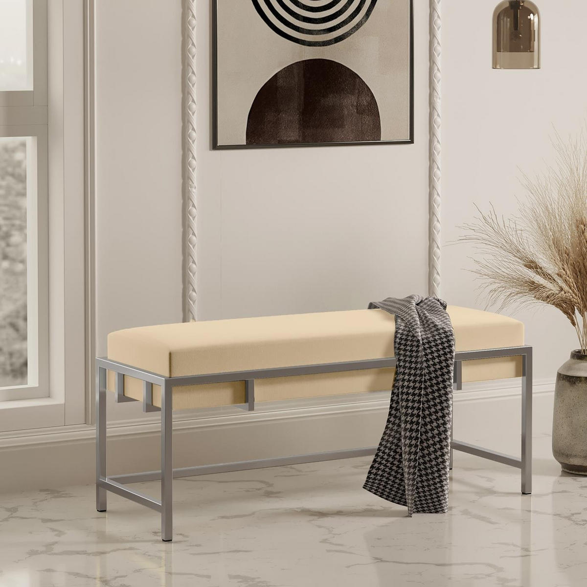 POLSTERBANK LAMO 100 Hellbeige, Chromgestell - Chromfarben/Creme, Textil/Metall (100/45/35cm) - Bettso
