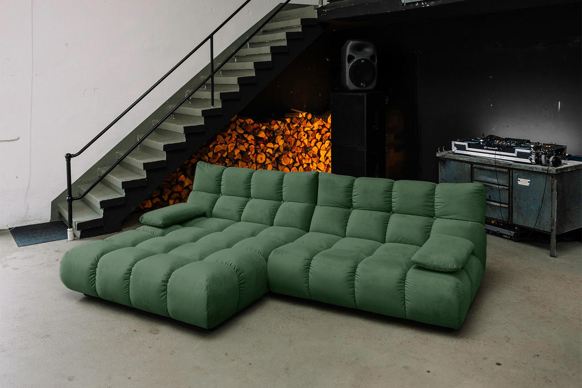 ECKSOFA VIVIEN Smaragdgrün Velvet - Smaragdgrün/Schwarz, Kunststoff/Textil (290/178cm) - KAWOLA