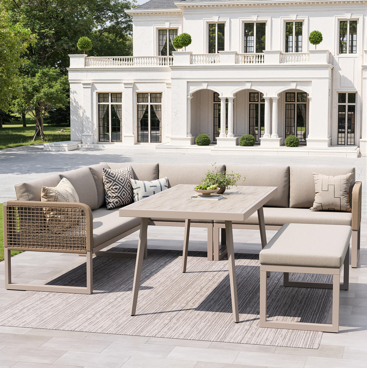 LOUNGEGARNITUR aus Rattan & Metall 121.5x61x77 cm Beige mit modularer Loungegruppe - Beige, Metall - Modfu