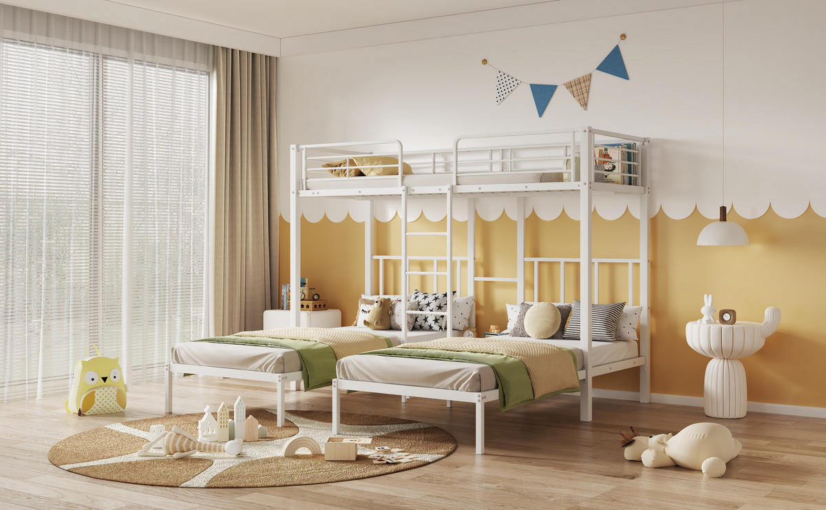 ETAGENBETT 90x200 cm 3 Ebenen weiß - Weiß, Metall (90/200cm) - LEBENLANG