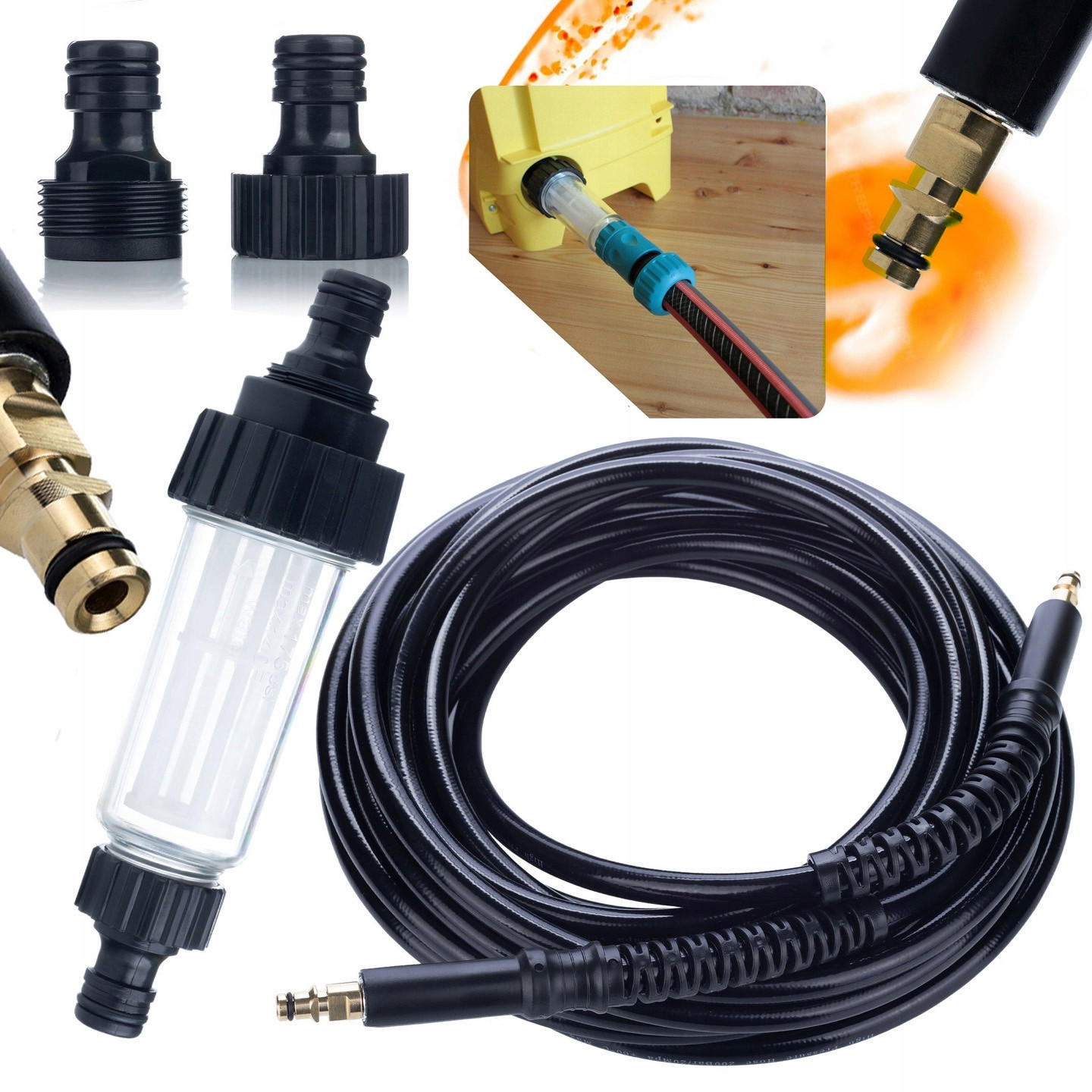 SCHLAUCH Hochdruck Click-Click 10 m Set, FILTER Universal 3/4, 180 bar, 60 °C - Multicolor, Kunststoff/Metall (10/10/10cm)