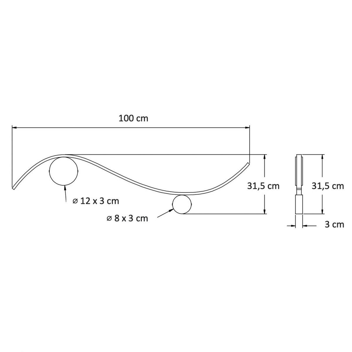 WANDLEUCHTE Curva, Messing, 100cm - Goldfarben, Metall (31.5/100/100cm) - KOSILUM
